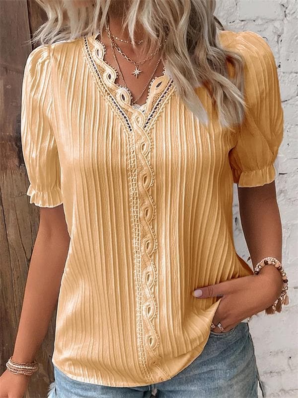 Pilar™ | Blusa plisada con encaje y manga abullonada