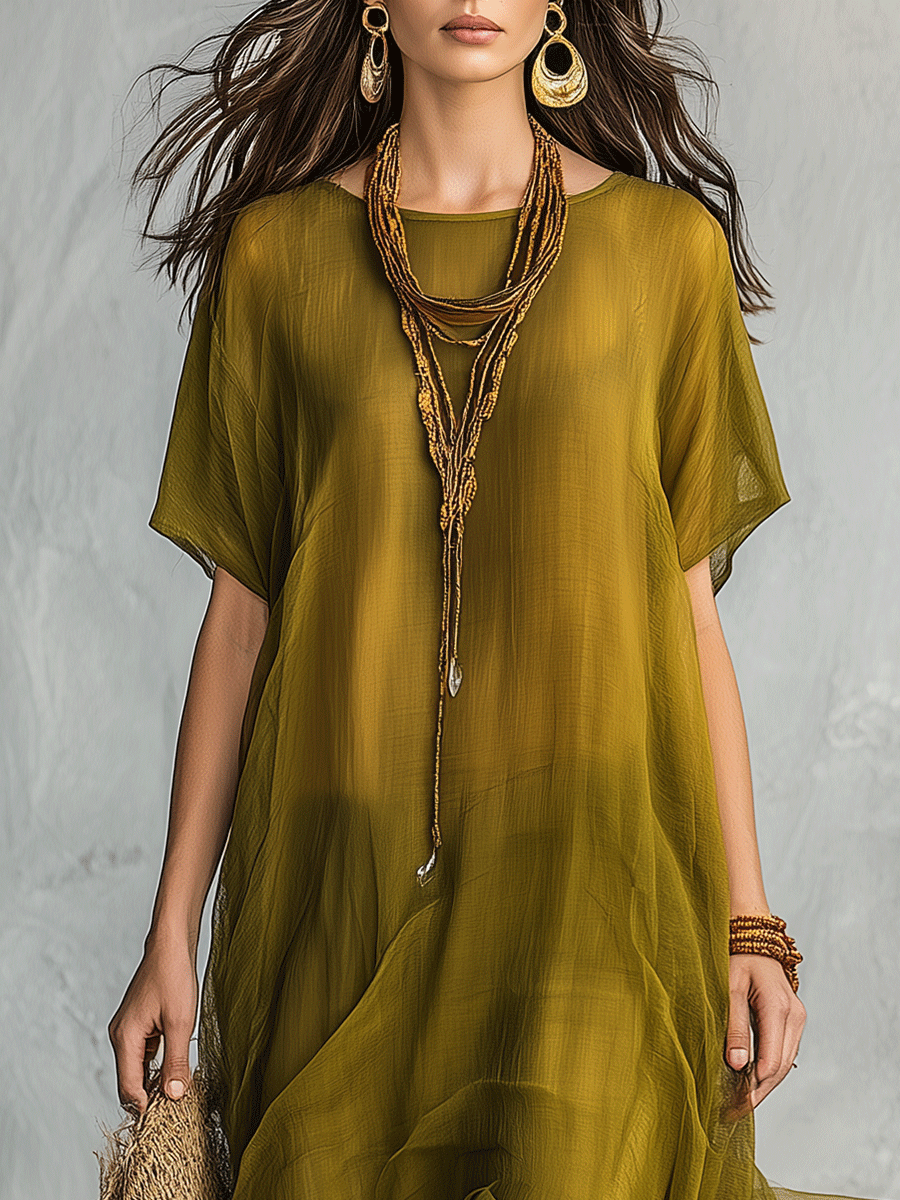 Isabel™ | Vestido maxi bohemio verde oliva con silueta drapeada
