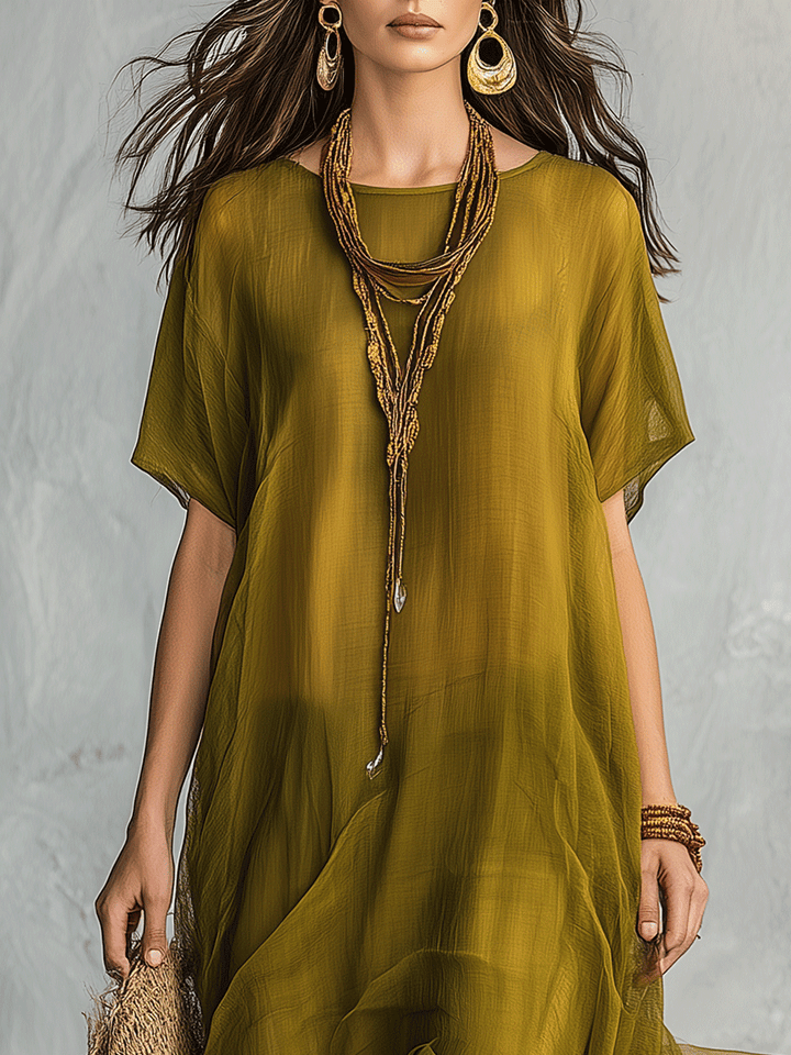 Isabel™ | Vestido maxi bohemio verde oliva con silueta drapeada