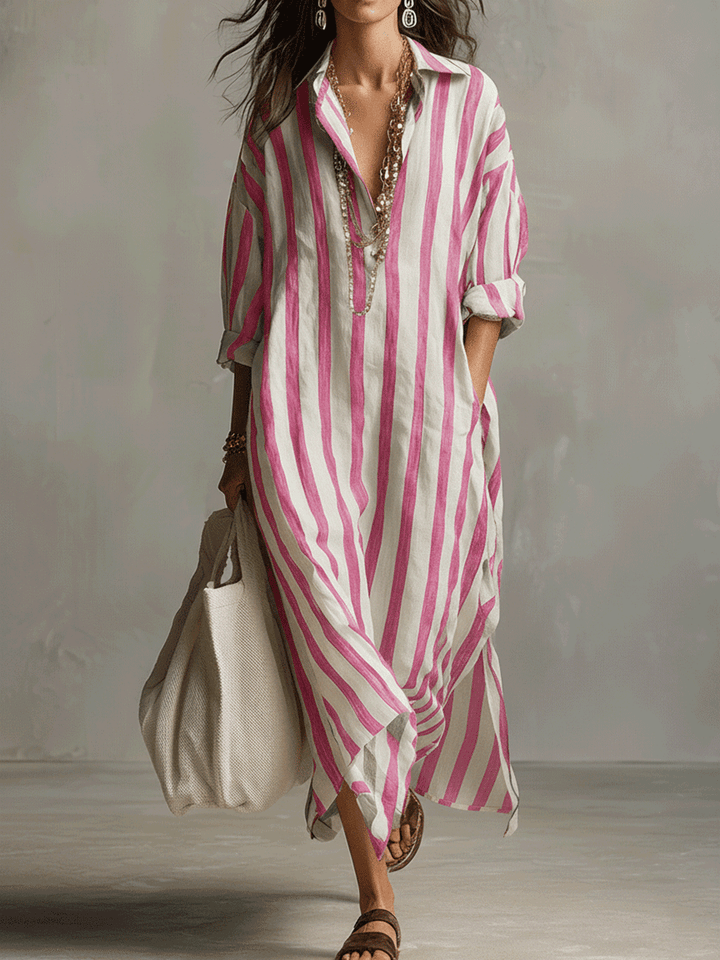 Soledad™ | Vestido maxi camisero a rayas de estilo bohemio