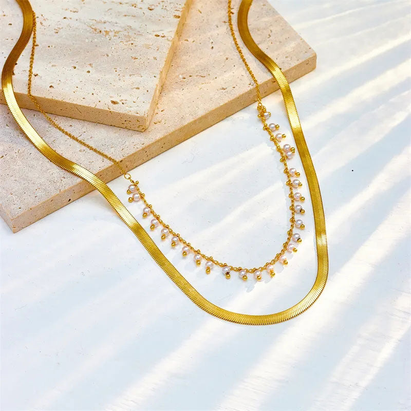 Marizanne | Conjunto de Joyería de Gargantilla de Serpiente de Lujo con Perlas en Oro de 18K