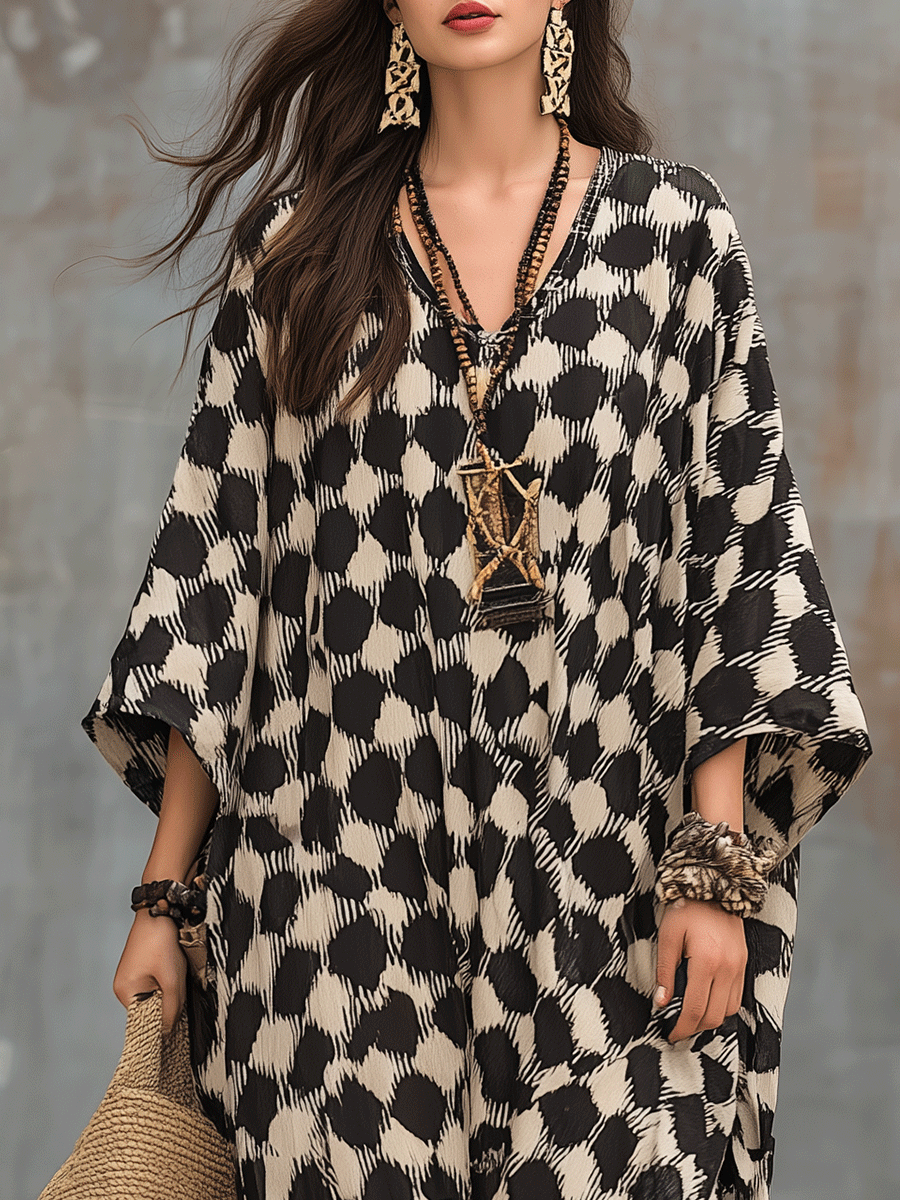 Lola™ | Vestido maxi caftán bohemio con lunares y corte holgado