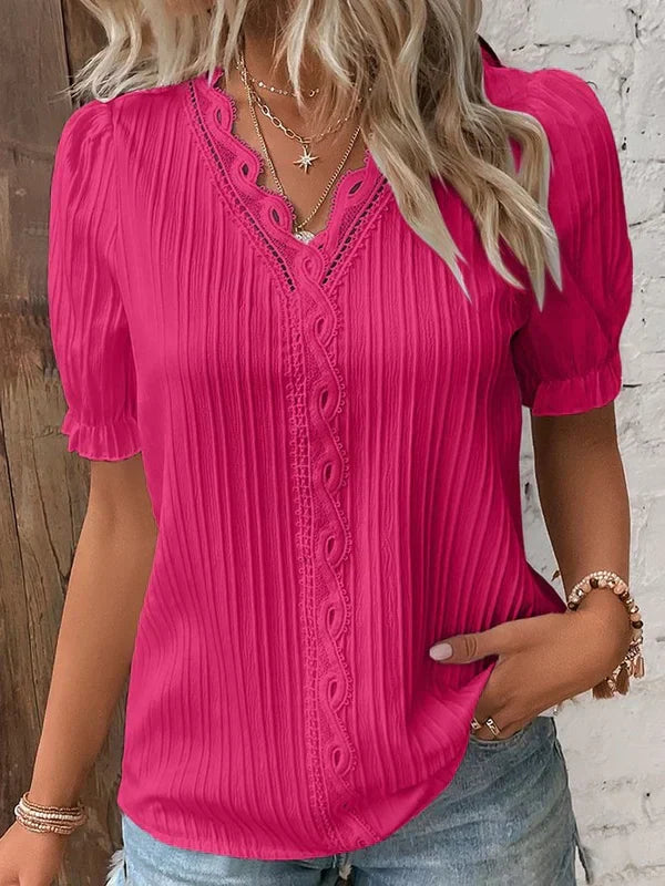 Pilar™ | Blusa plisada con encaje y manga abullonada