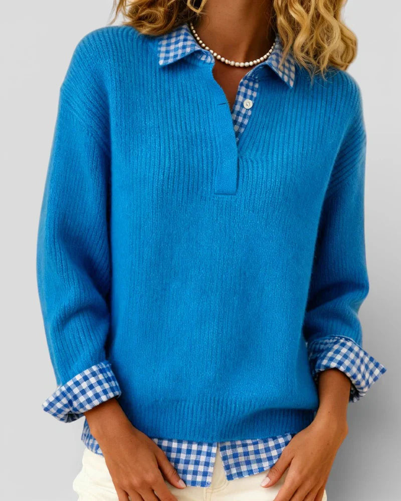 Berta™ | Jersey de punto con detalle de camisa a cuadros