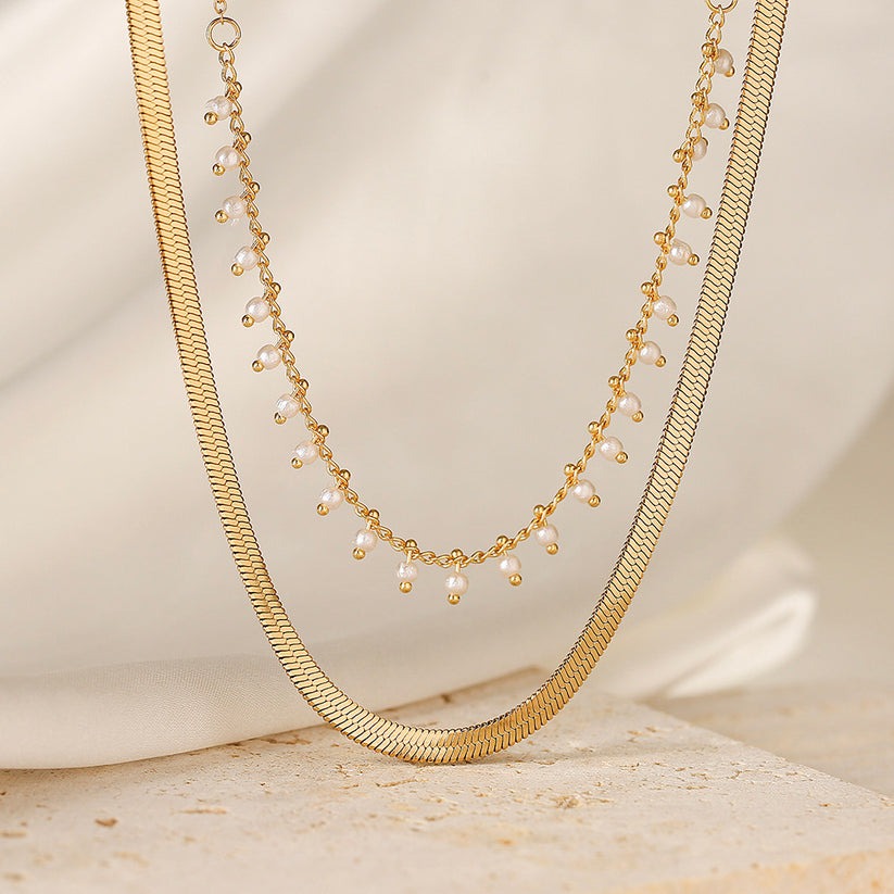 Marizanne | Conjunto de Joyería de Gargantilla de Serpiente de Lujo con Perlas en Oro de 18K