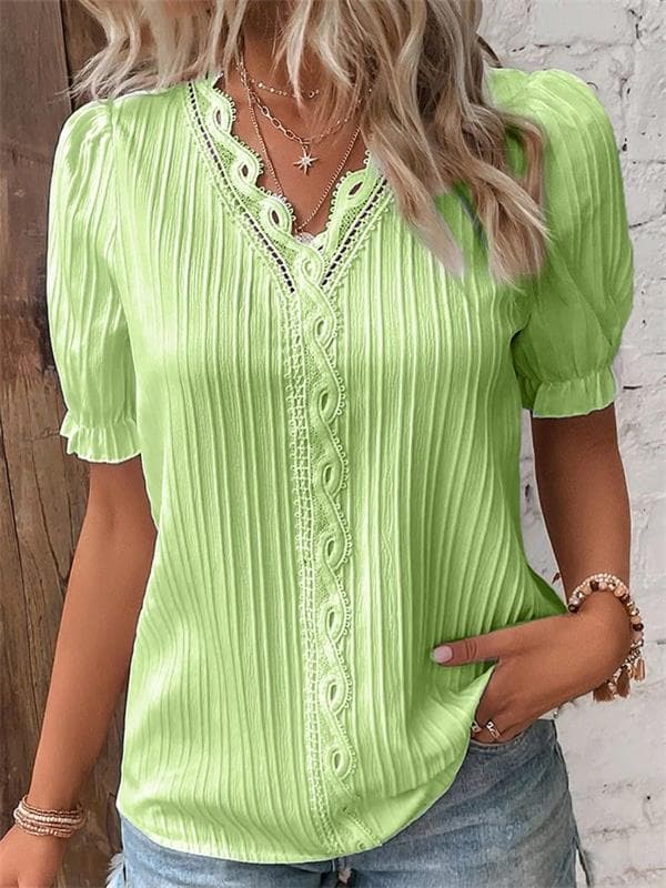 Pilar™ | Blusa plisada con encaje y manga abullonada
