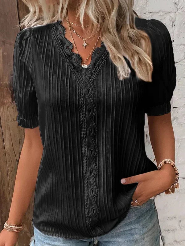 Pilar™ | Blusa plisada con encaje y manga abullonada