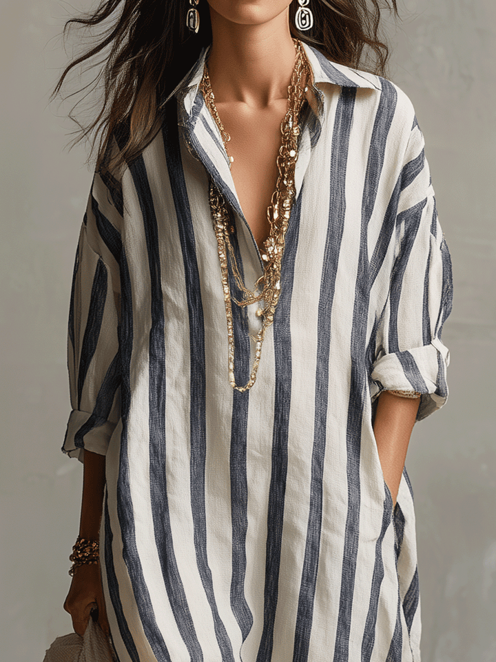 Soledad™ | Vestido maxi camisero a rayas de estilo bohemio