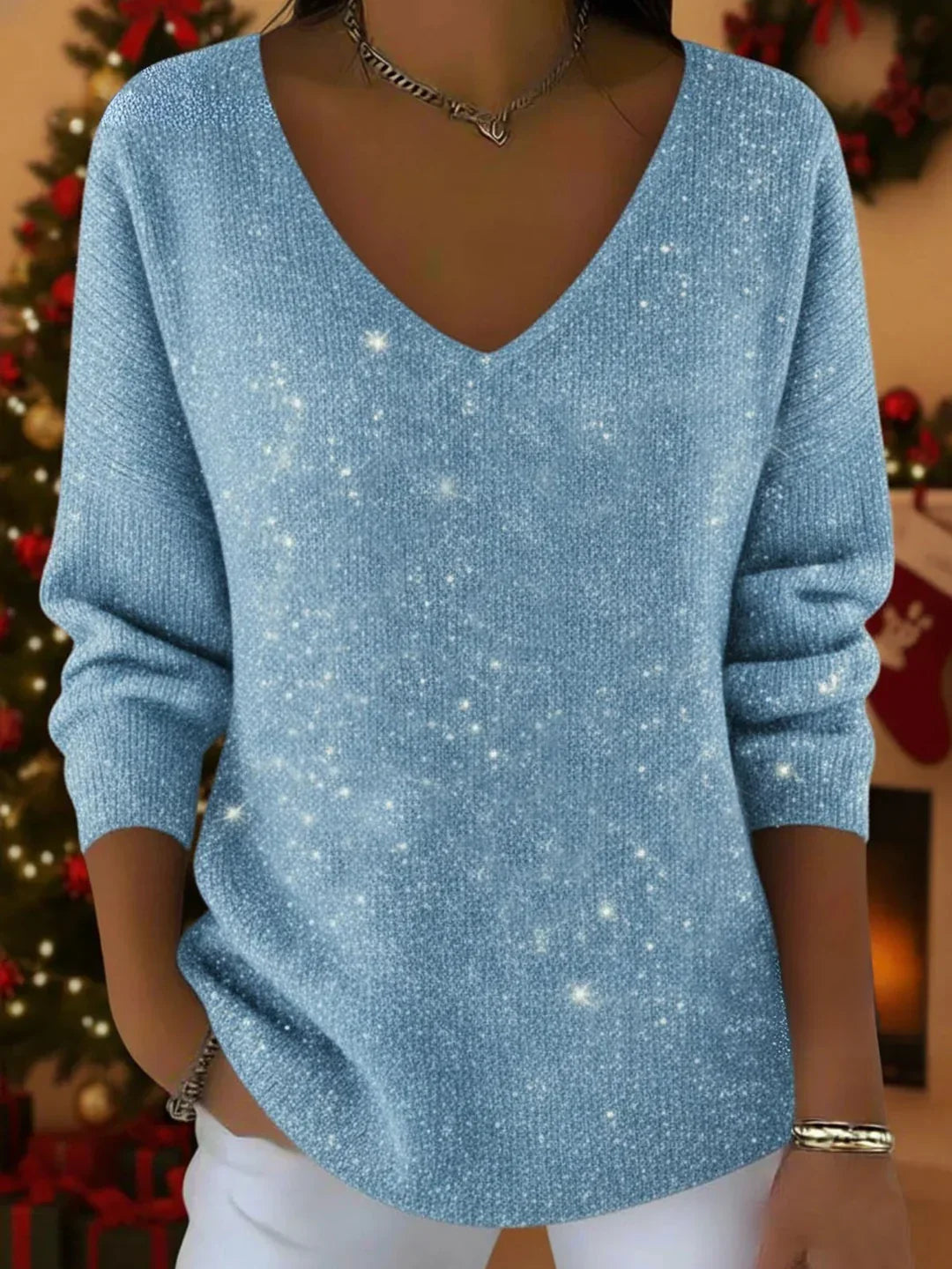 Reina - Jersey casual con brillo festivo y elegancia sin esfuerzo