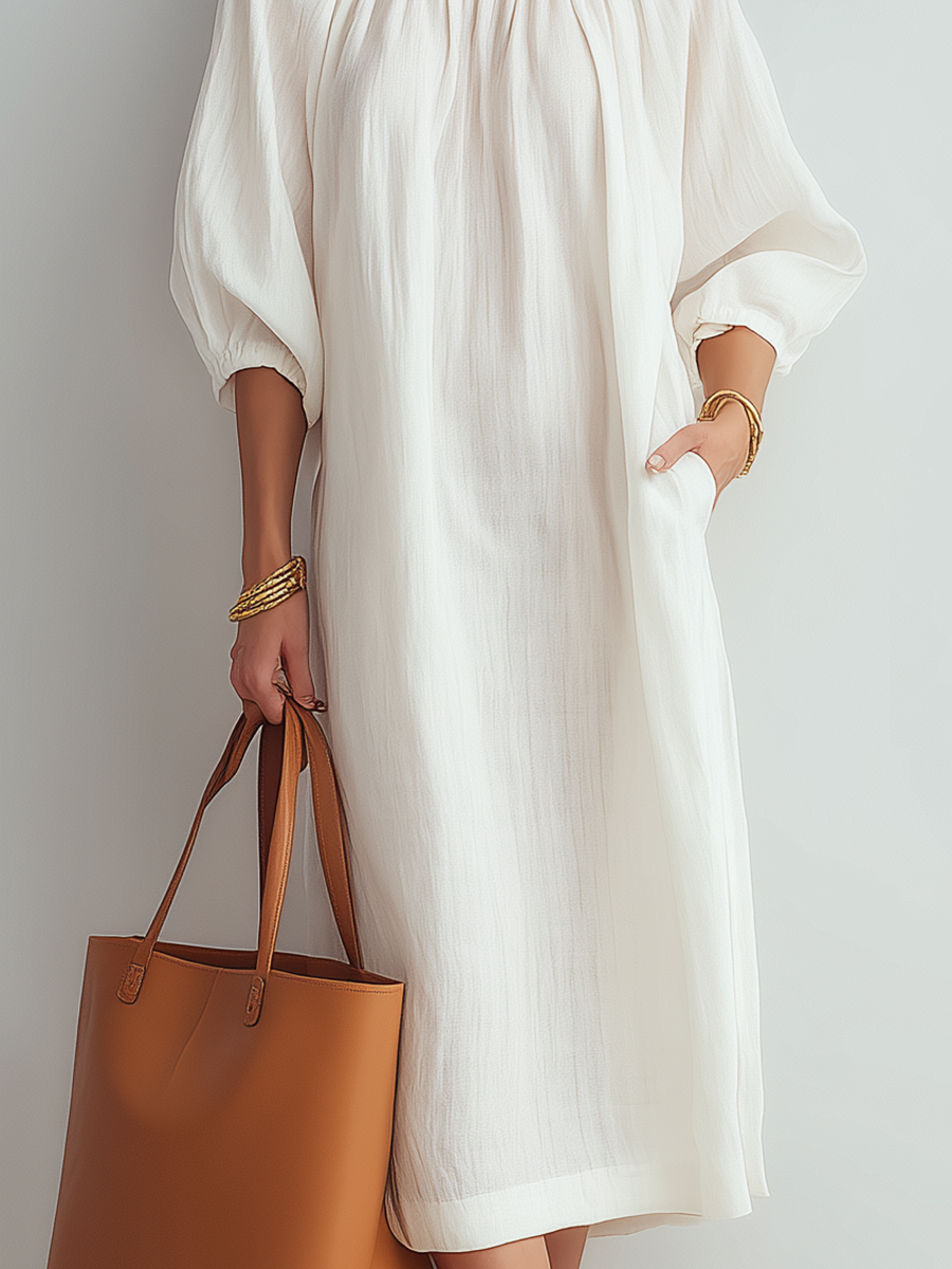 Blanca™ | Vestido midi crema de corte relajado