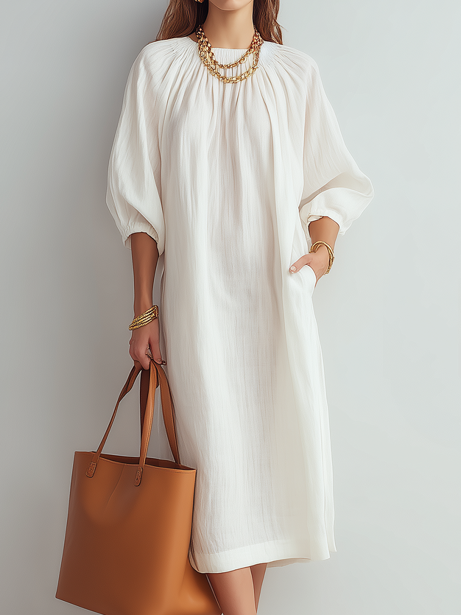 Blanca™ | Vestido midi crema de corte relajado