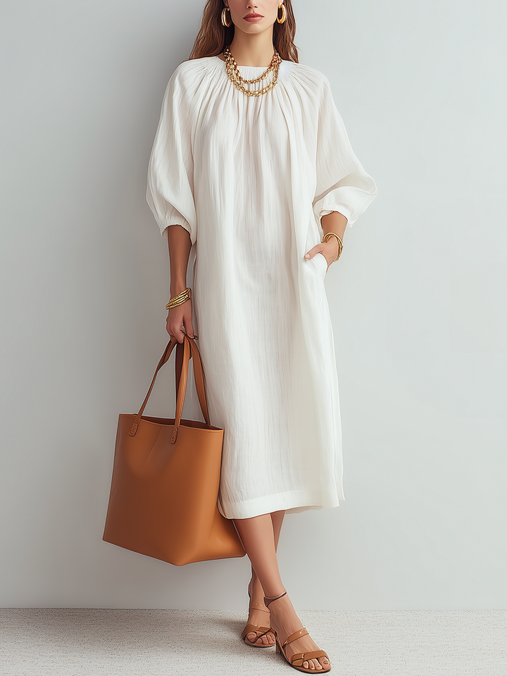 Blanca™ | Vestido midi crema de corte relajado