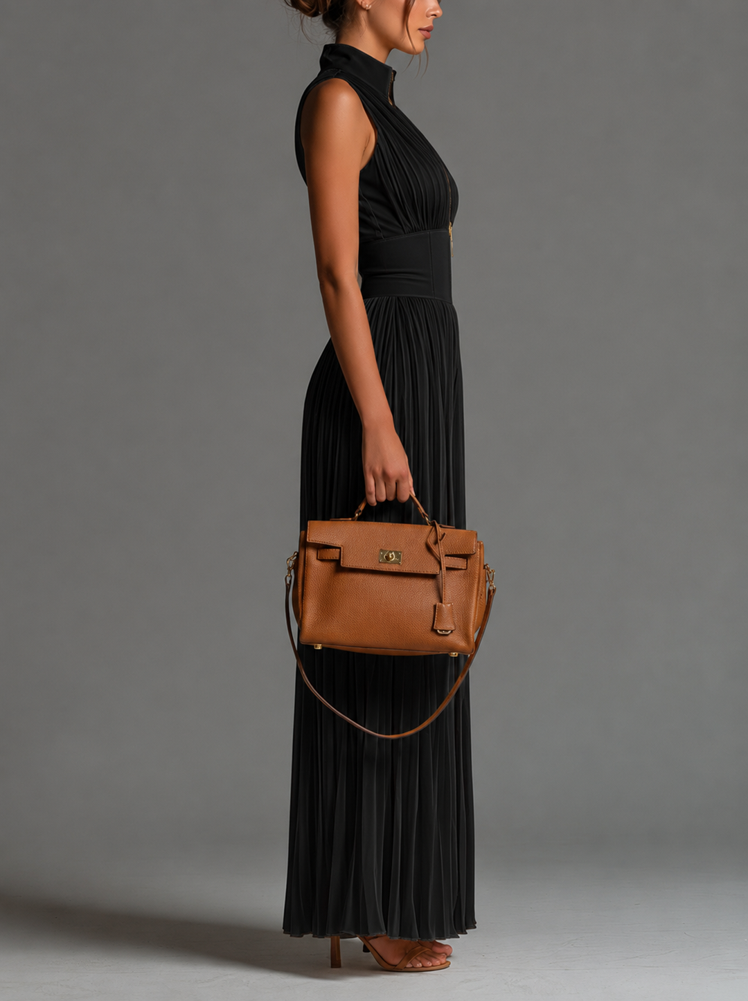 Valentina | Mono plisado en chiffon negro con mangas de kimono