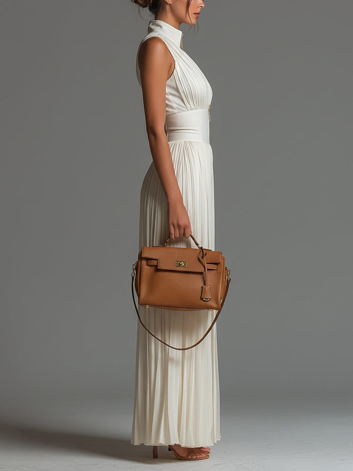 Valentina | Mono plisado en chiffon blanco con mangas de kimono