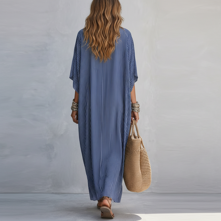 Celeste™ | Vestido largo minimalista de rayas azules