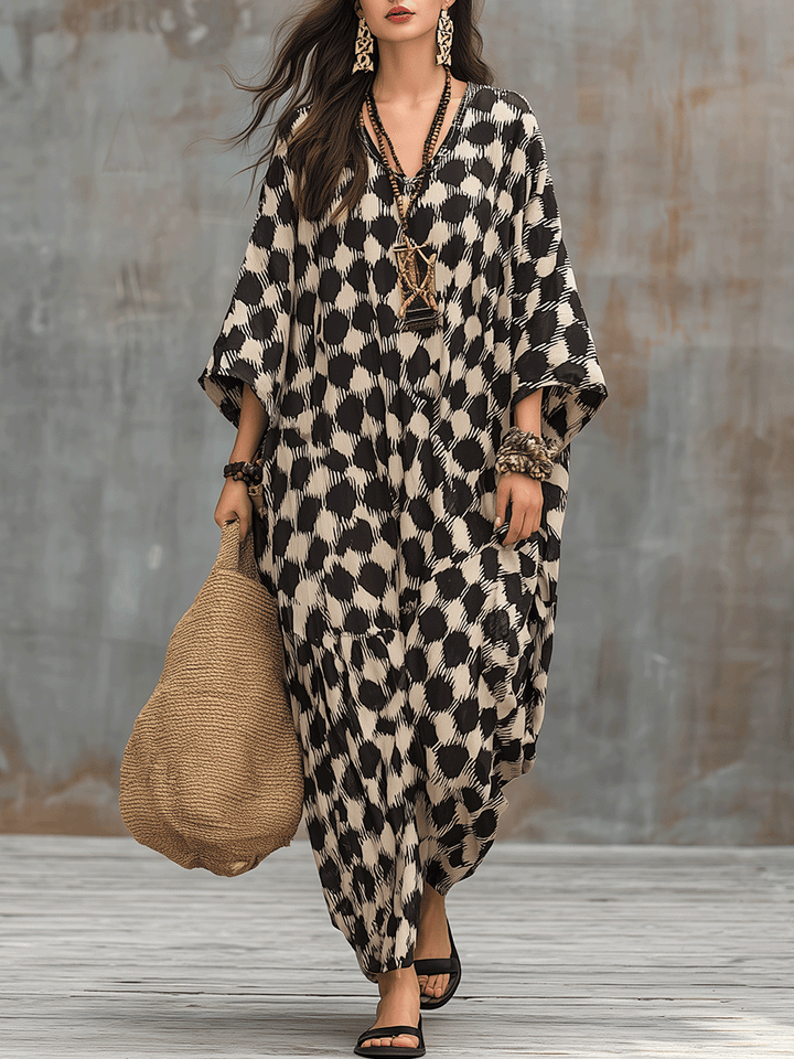 Lola™ | Vestido maxi caftán bohemio con lunares y corte holgado