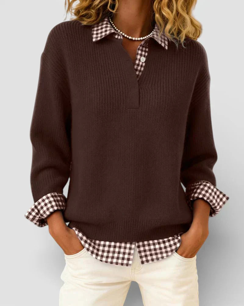 Berta™ | Jersey de punto con detalle de camisa a cuadros
