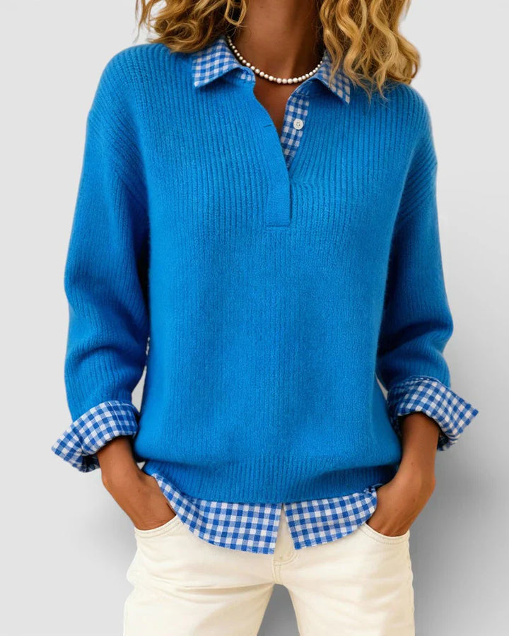 Berta™ | Jersey de punto con detalle de camisa a cuadros