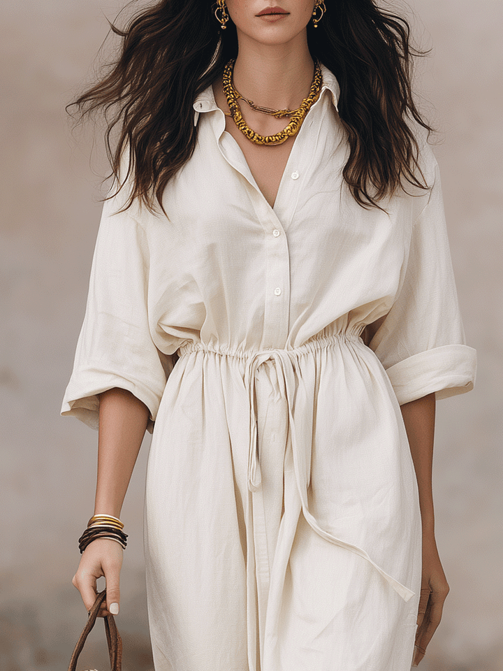 Teresa™ | Vestido maxi bohemio tipo camisa con cordón en la cintura