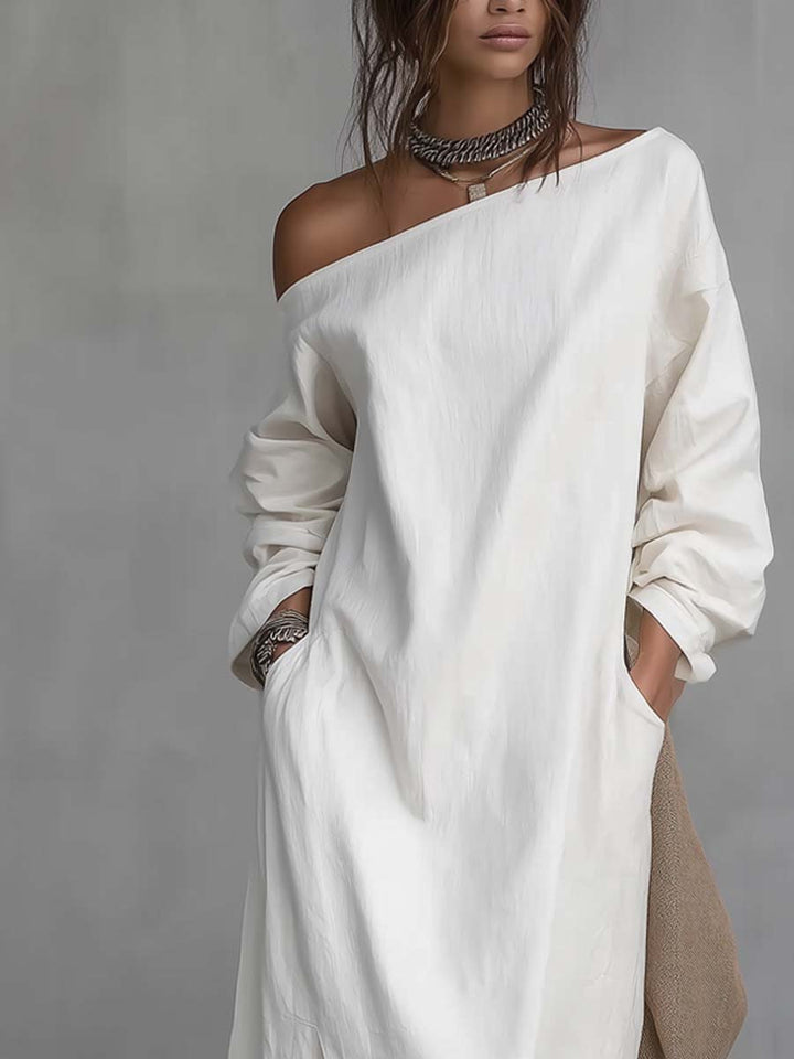 Adela™ | Vestido midi holgado de un solo hombro con abertura