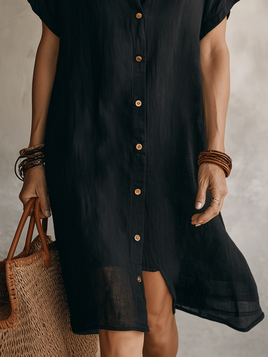Daniela™ | Vestido midi negro bohemio moderno de corte relajado