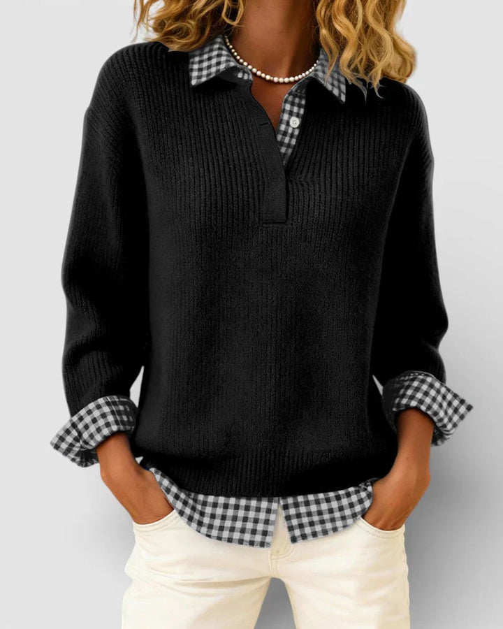 Berta™ | Jersey de punto con detalle de camisa a cuadros