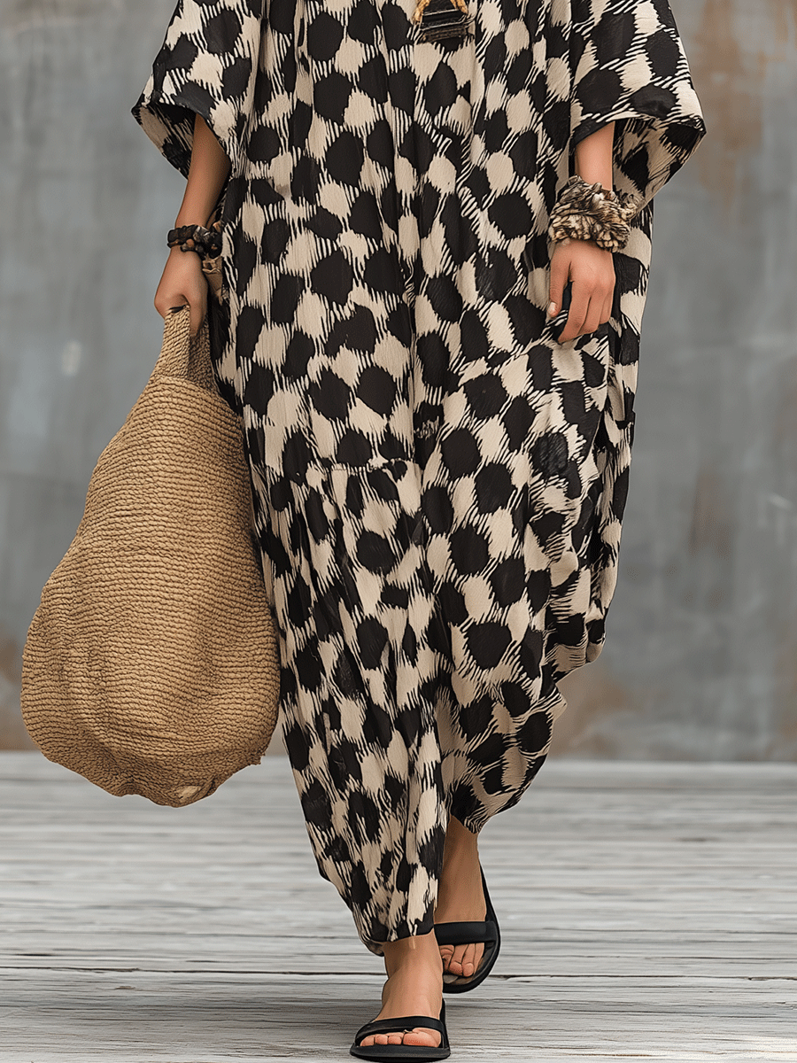 Lola™ | Vestido maxi caftán bohemio con lunares y corte holgado
