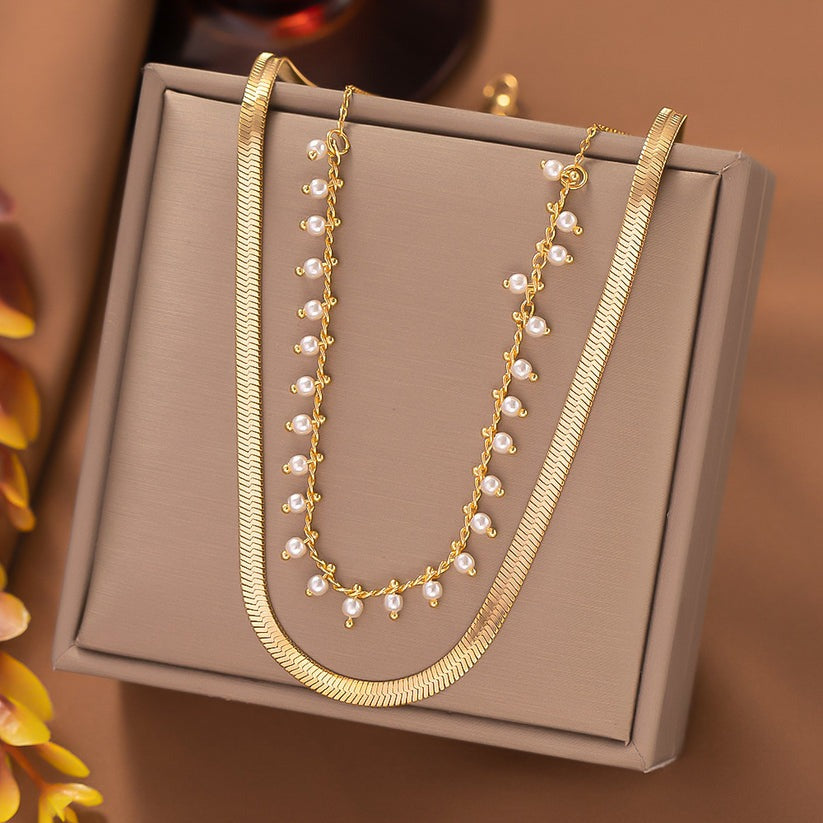 Marizanne | Conjunto de Joyería de Gargantilla de Serpiente de Lujo con Perlas en Oro de 18K