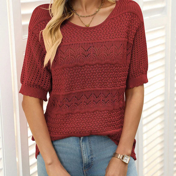 Carolina™ | Jersey de punto calado con cuello redondo y manga corta
