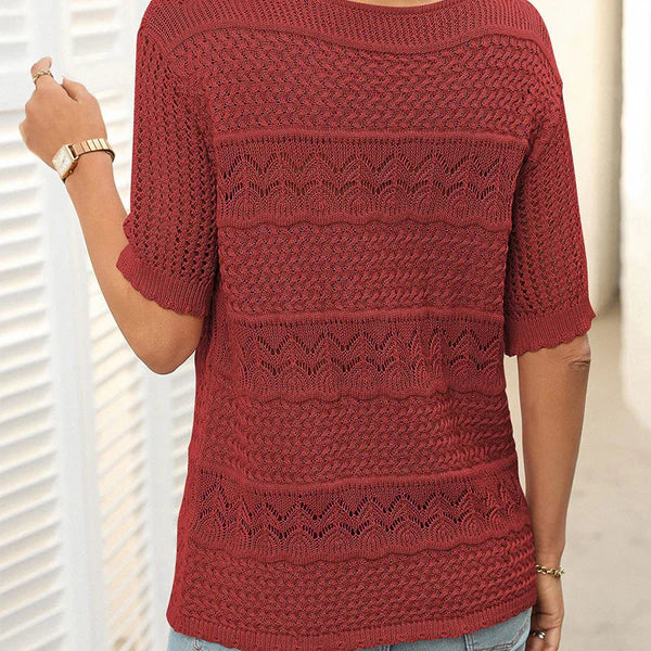 Carolina™ | Jersey de punto calado con cuello redondo y manga corta
