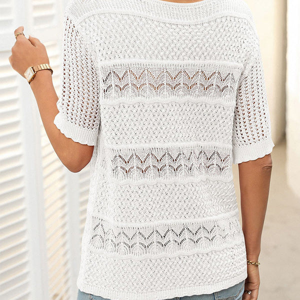 Carolina™ | Jersey de punto calado con cuello redondo y manga corta