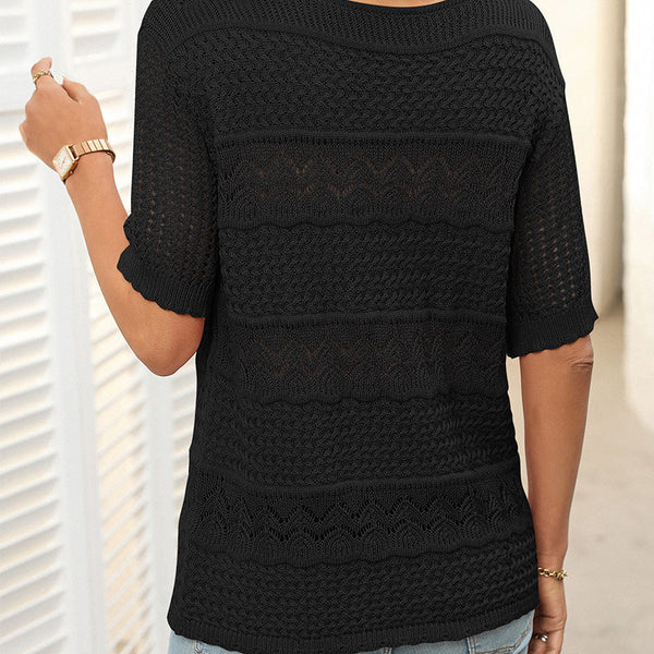 Carolina™ | Jersey de punto calado con cuello redondo y manga corta