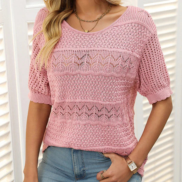 Carolina™ | Jersey de punto calado con cuello redondo y manga corta