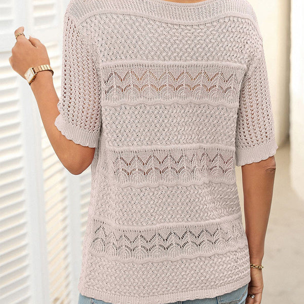 Carolina™ | Jersey de punto calado con cuello redondo y manga corta