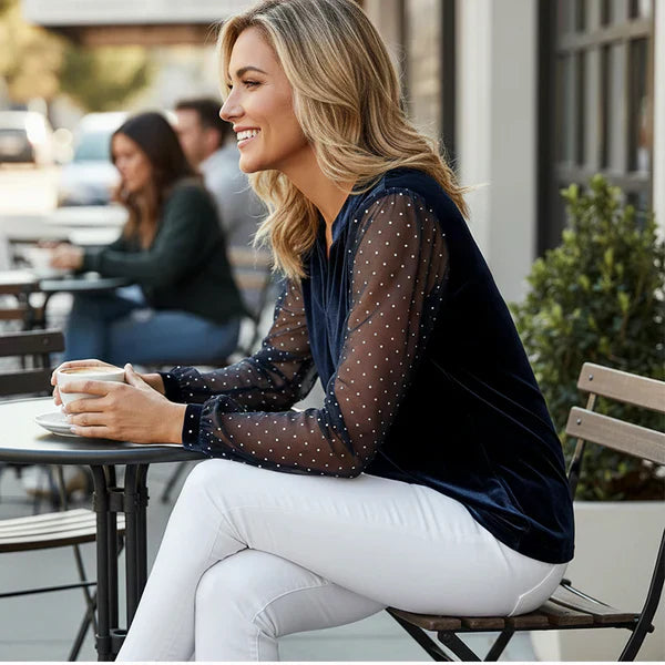 Mireia™ | Blusa elegante con escote en V y mangas de mesh