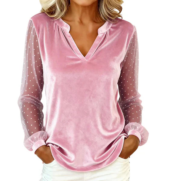 Mireia™ | Blusa elegante con escote en V y mangas de mesh